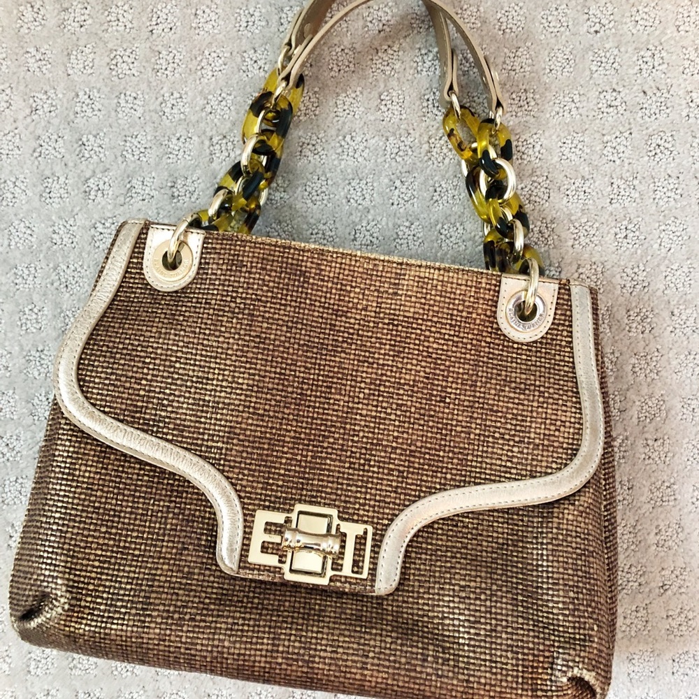 Elaine Turner Woven Purse w/ Gold Tortoise Details